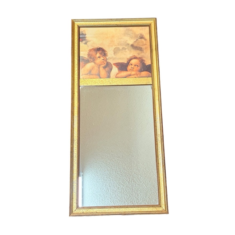 Vtg 1990s Raphael Cherubs Mirror Gold Framed Sistine Madonna Angel Wall Accent